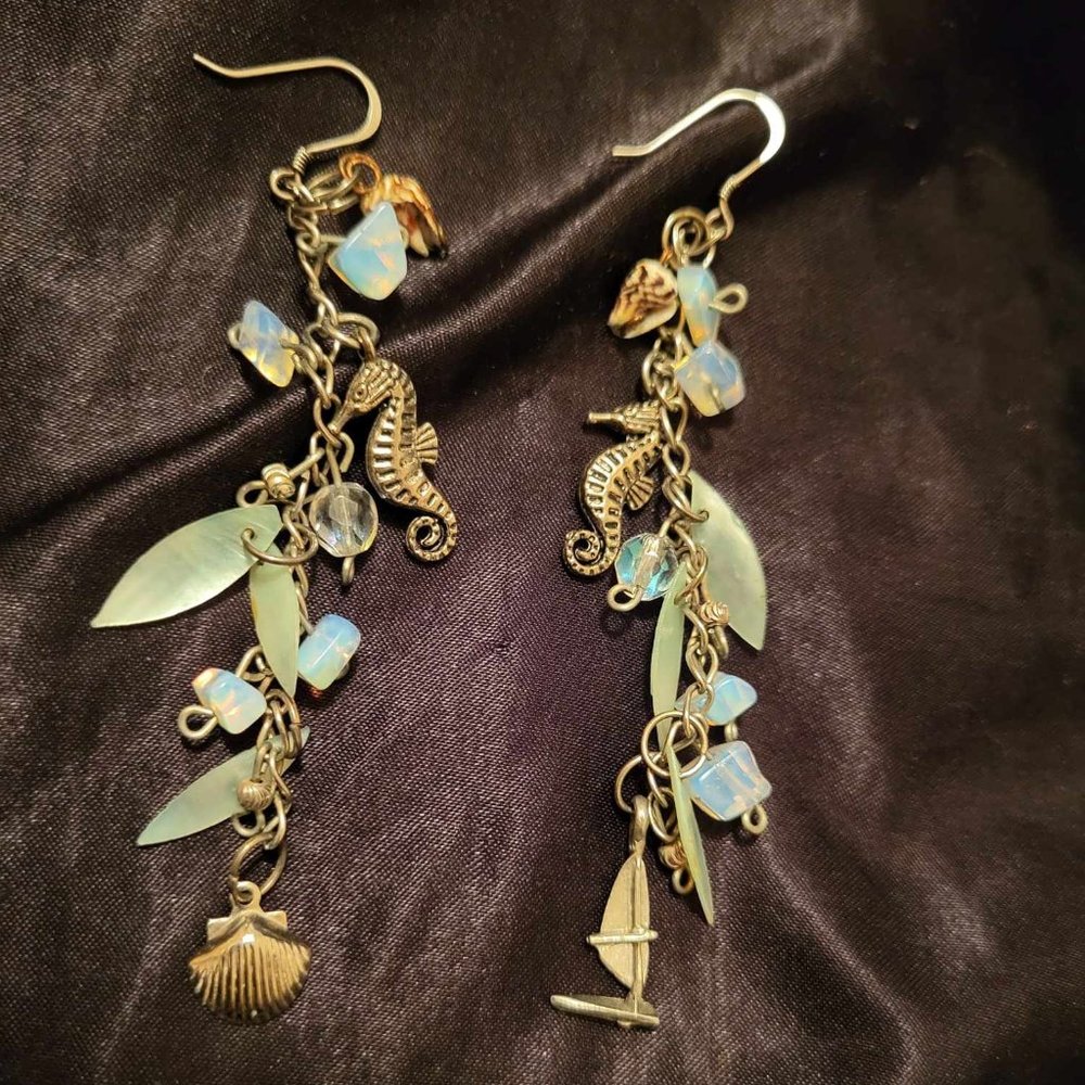Nautical Beach Inspired Dangle Earrings with Sterling Silver Hooks